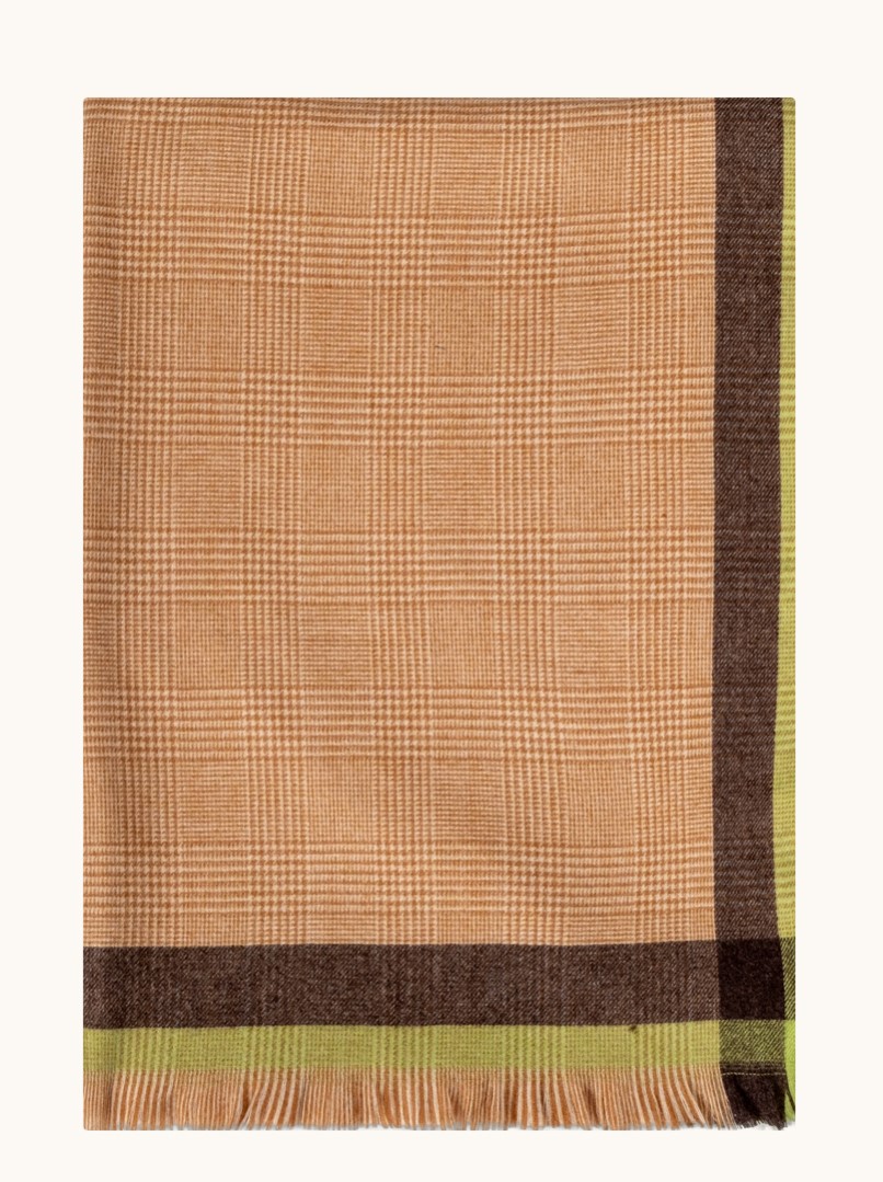 Warm scarf with viscose in brown and lime accents, 75 cm x 200 cm image 2
