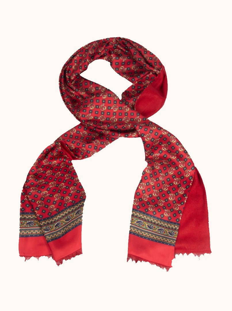 Exclusive men's scarf, green with geometric patterns, 25 cm x 160 cm image 1