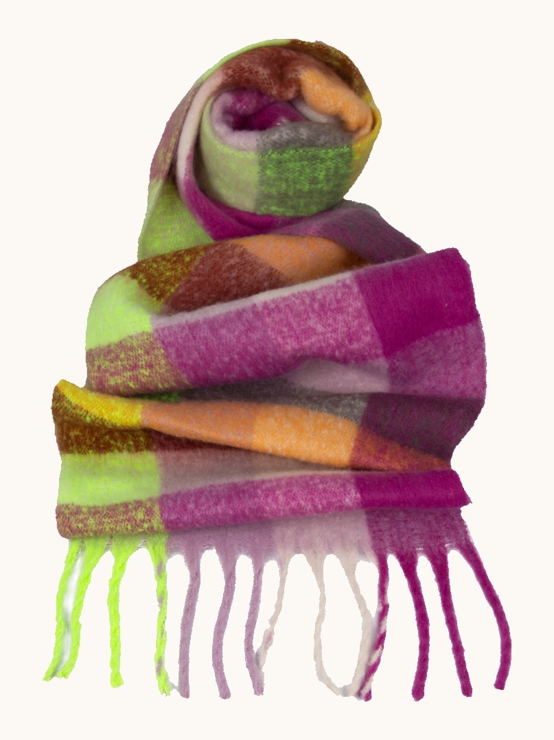 Warm checkered shawl with tassels purple 40x180 cm image 1