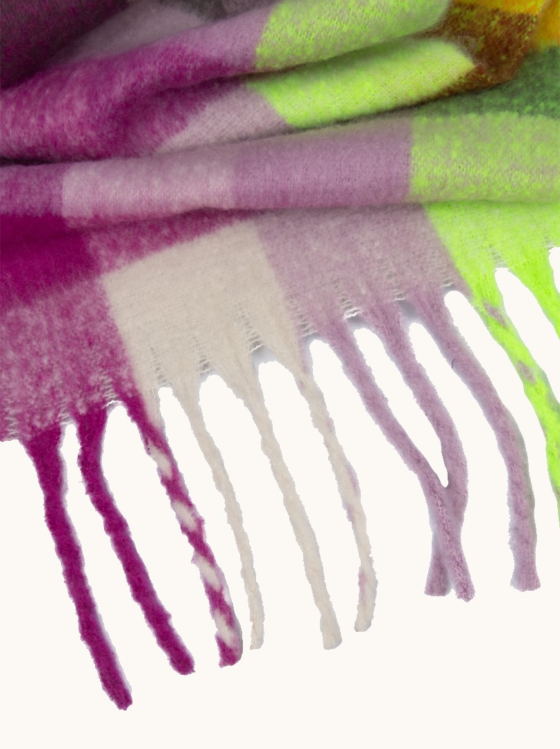 Warm checkered shawl with tassels purple 40x180 cm image 2