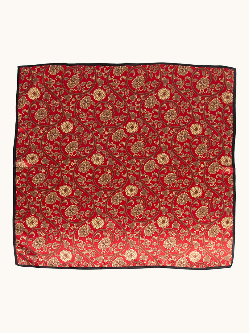 Red silk gavroche with floral motif 53 cm x 53 cm image 4