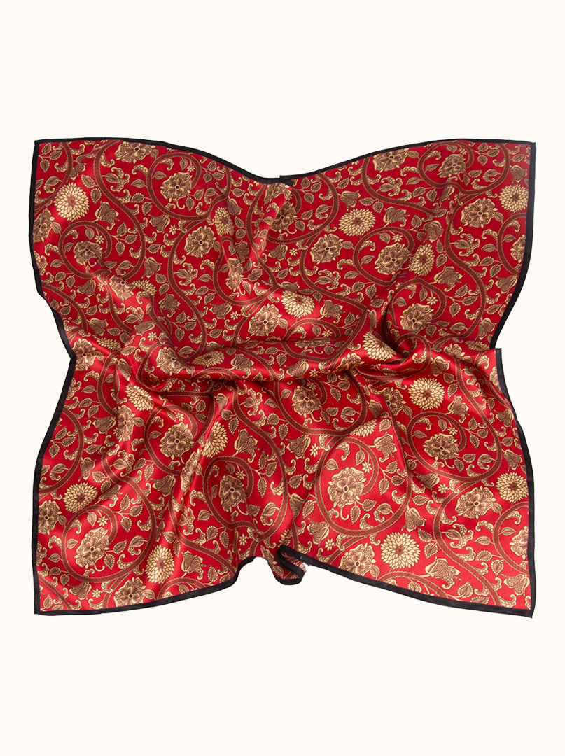 Red silk gavroche with floral motif 53 cm x 53 cm image 3