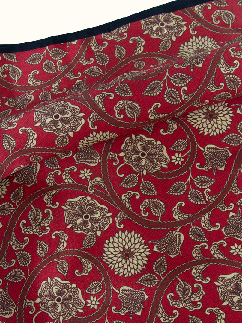 Red silk gavroche with floral motif 53 cm x 53 cm image 2