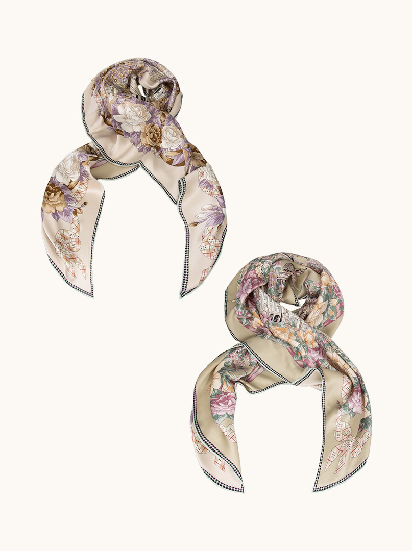 Double-sided silk scarf Baroque in the Garden 110cm x 110cm image 1
