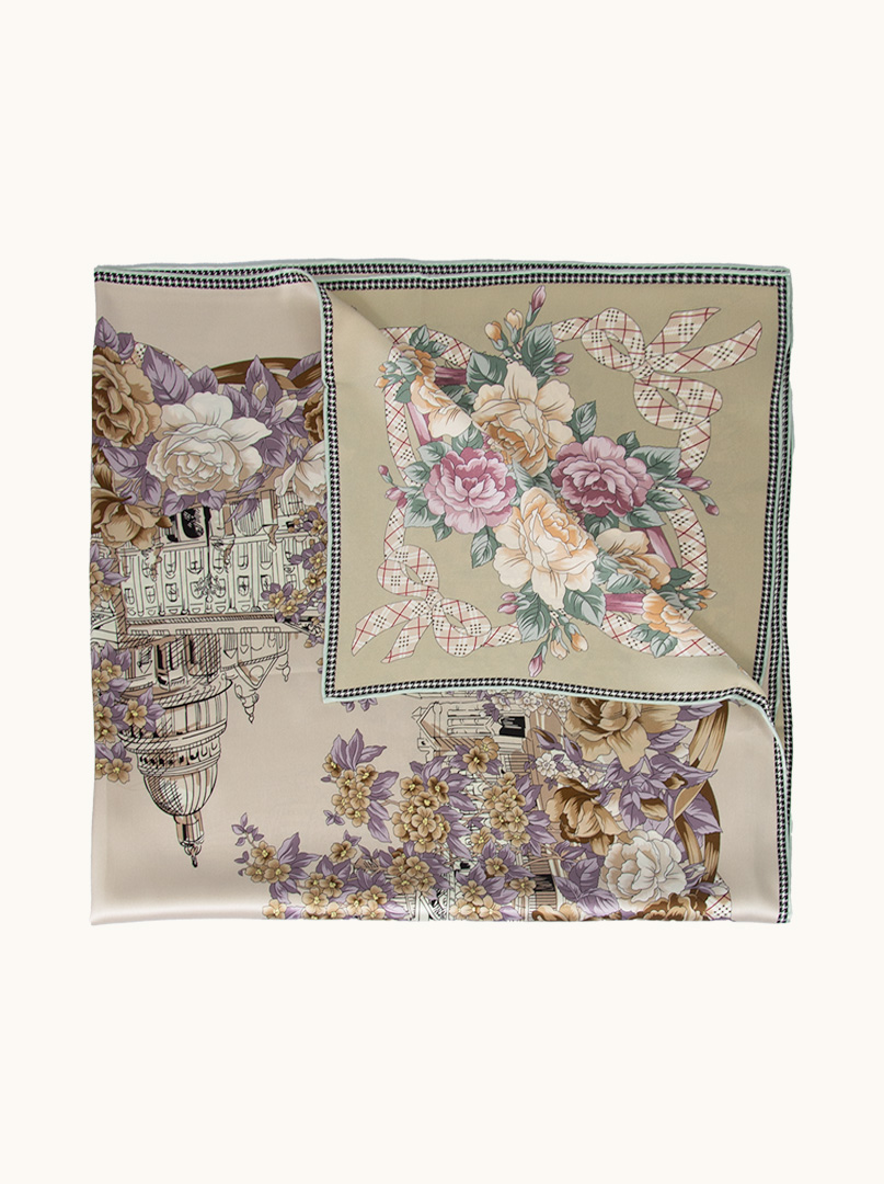 Double-sided silk scarf Baroque in the Garden 110cm x 110cm image 2