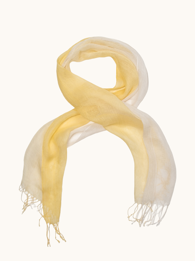 Scialle di lino leggero con nappe giallo e crema 55cm x180cm image 1