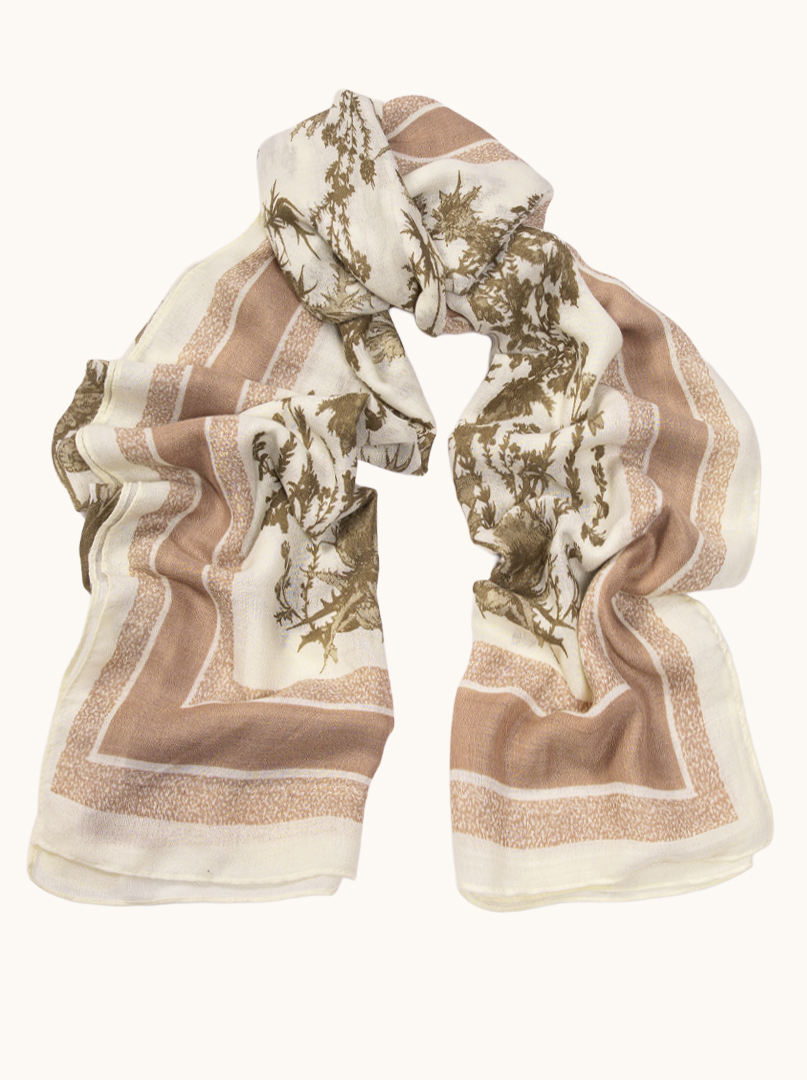 Lightweight pink scarf with botanical motif, 100% viscose, 70x180 cm image 1