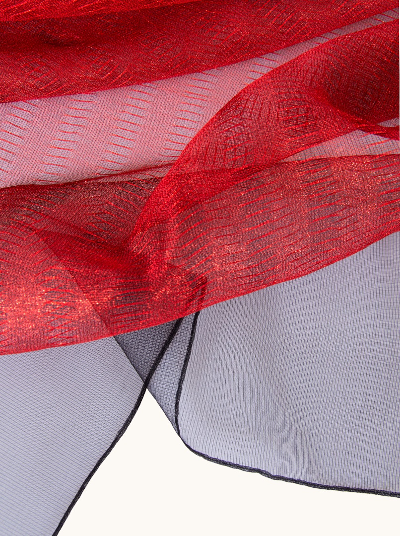 Red and black silk and wool evening shawl with metallic thread 75cm x200cm image 3
