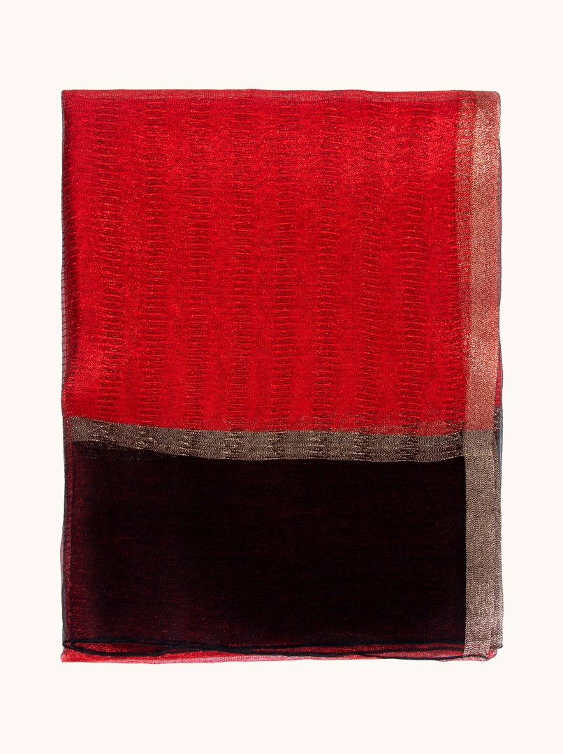 Red and black silk and wool evening shawl with metallic thread 75cm x200cm image 2