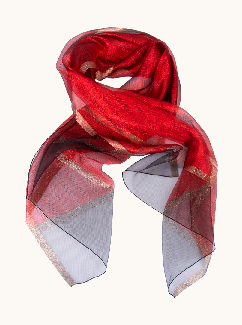 Red and black silk and wool evening shawl with metallic thread 75cm x200cm image 1