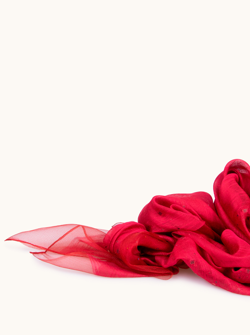 Red evening shawl in silk and viscose with glittering appliqués 92cm x 200cm image 3