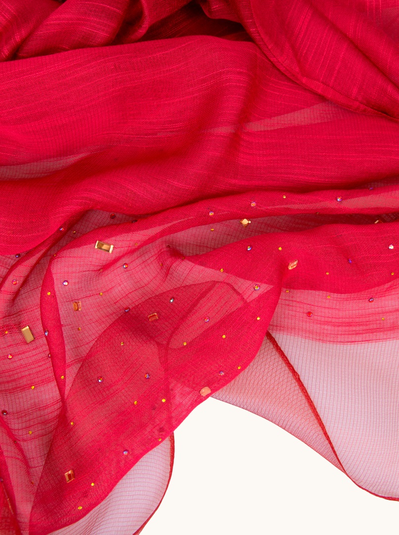 Red evening shawl in silk and viscose with glittering appliqués 92cm x 200cm image 4