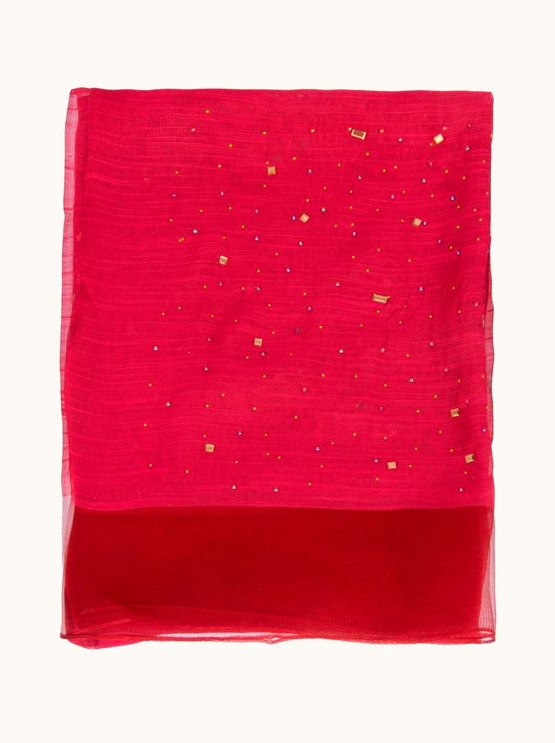Red evening shawl in silk and viscose with glittering appliqués 92cm x 200cm image 2
