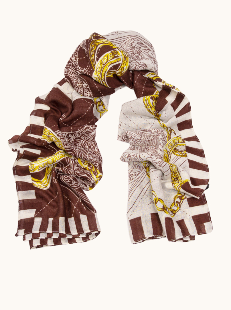 Lightweight brown scarf with chain motif, 100% viscose, 70x180 cm image 1