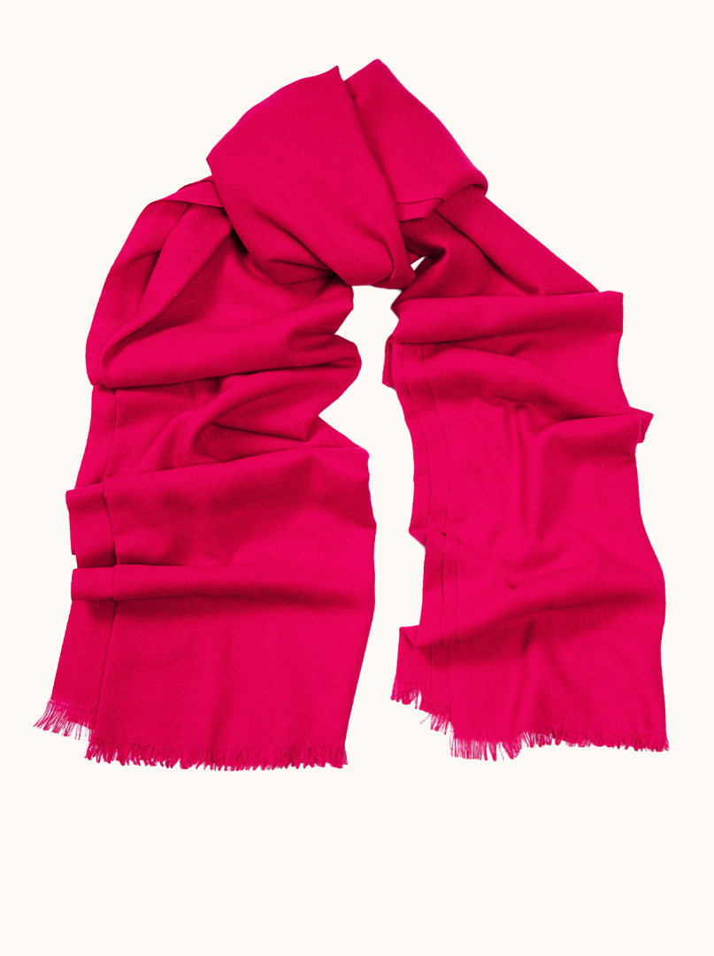Warm fuchsia scarf with short fringes, 80x200 cm image 1