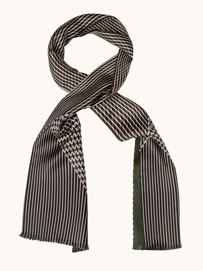 Exclusive men's scarf, green with geometric patterns, 25 cm x 160 cm image 1