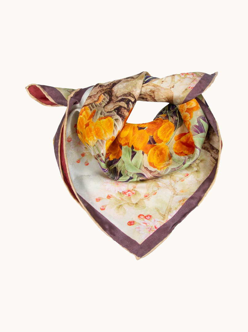 Double-sided silk scarf with tulips and oriental motif image 4