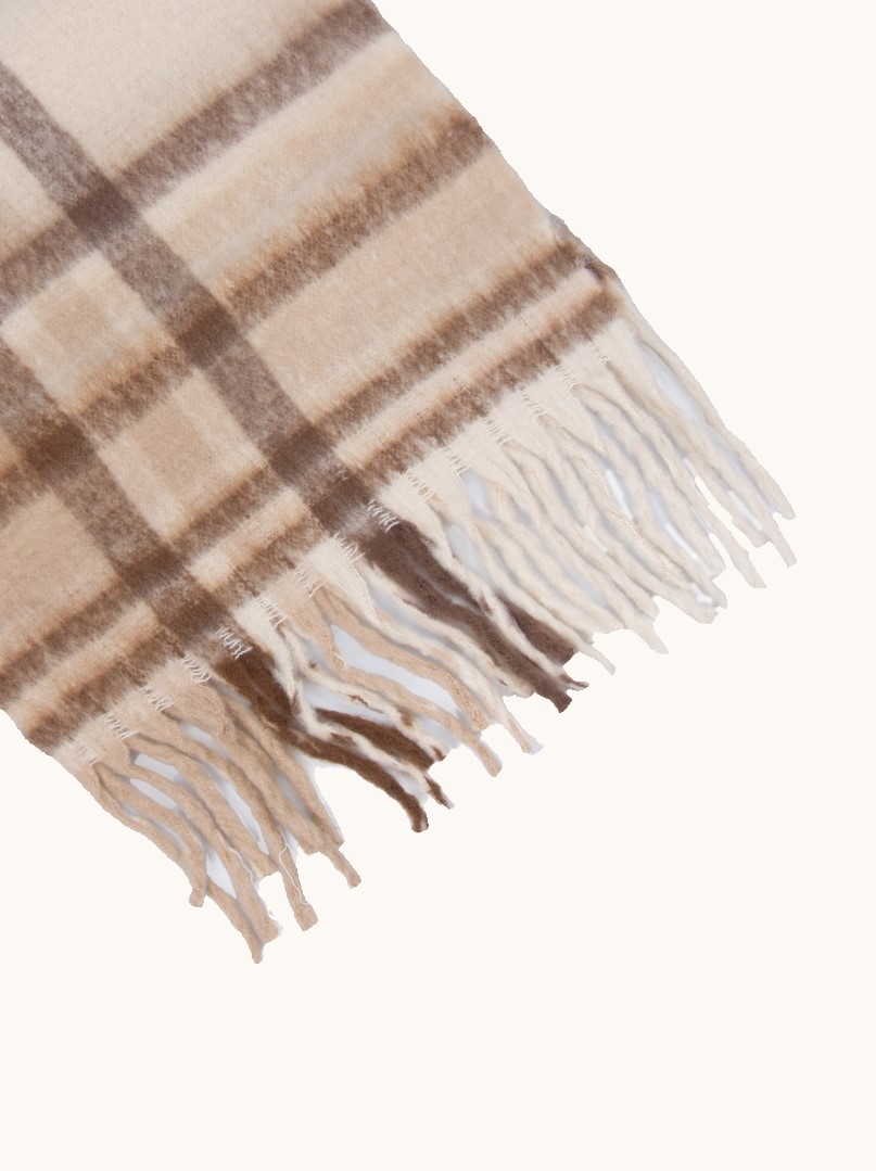 Warm checkered shawl with tassels beige 55x190 cm image 3