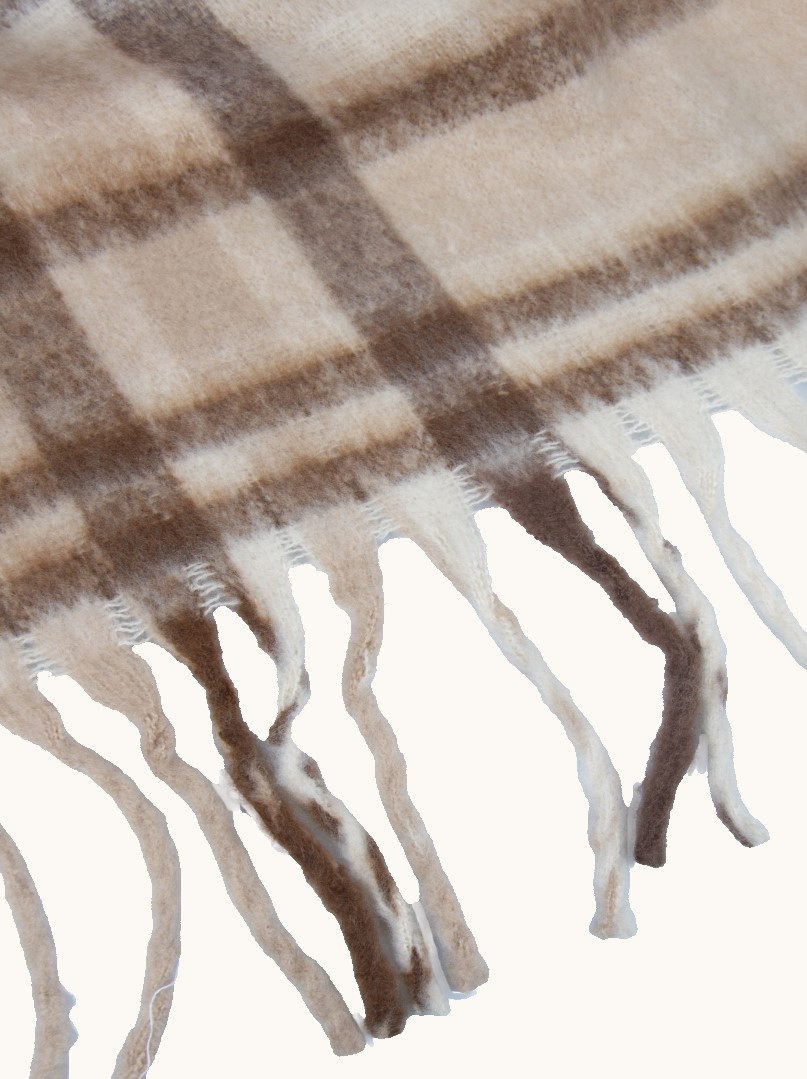 Warm checkered shawl with tassels beige 55x190 cm image 4
