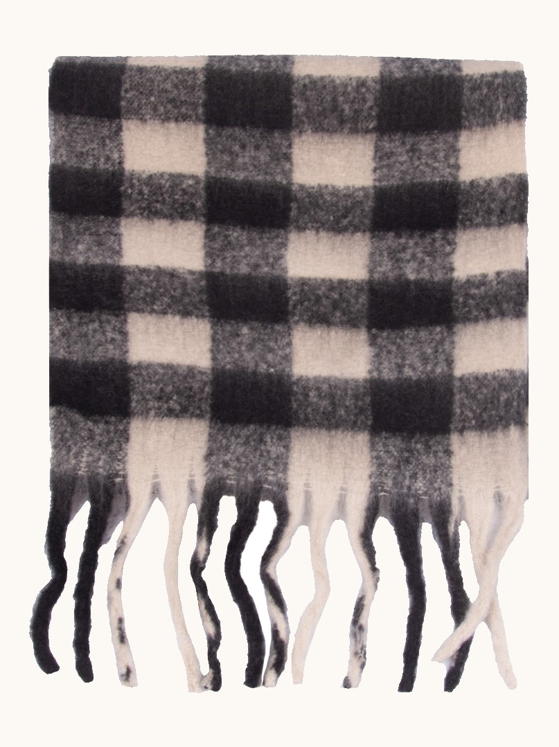 Warm checkered shawl with tassels black and beige 45x200 cm image 2