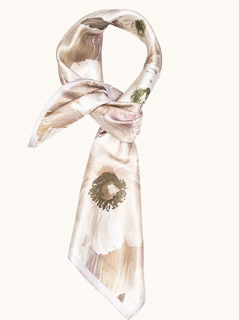 Brown silk scarf with geometric patterns 68cm x 68cm image 1