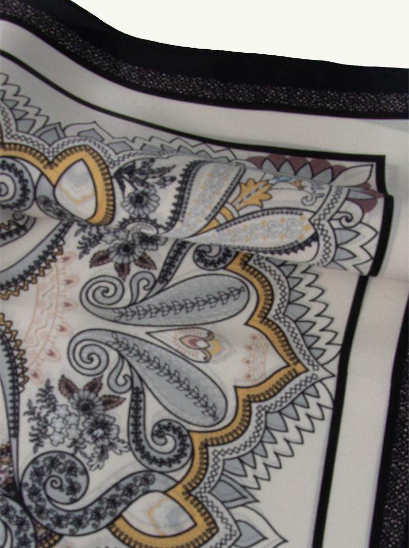 Small silk gavroche scarf in paisley black/grey 53cm x53cm image 3