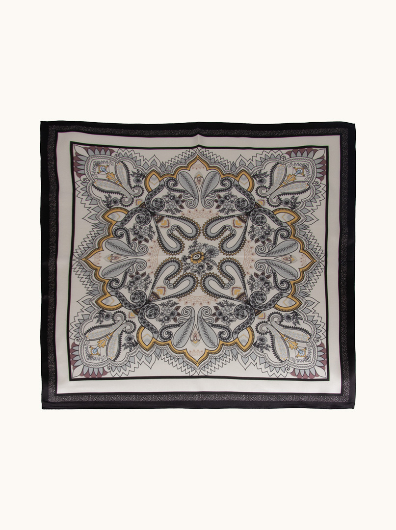 Small silk gavroche scarf in paisley black/grey 53cm x53cm image 2