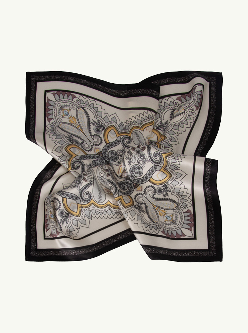 Small silk gavroche scarf in paisley black/grey 53cm x53cm image 4