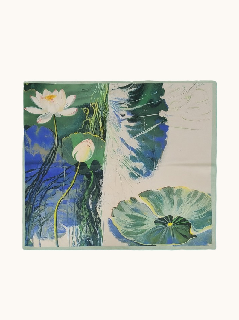 Small silk scarf with nenufar motif 53cm x53cm image 2